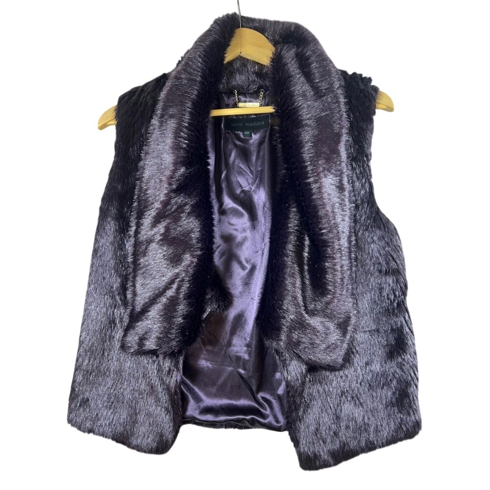 Steve Madden Faux Fur Vest PURPLE Sleeveless‎ Glam BOHO Vest Size Medium RETRO